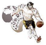 4_toes anthro ball basketball_(ball) beard black_bottomwear black_clothing black_hair black_shorts bottomwear claws clothing dribbling eye_scar facial_hair facial_scar feet fur hair leopard_spots long_tail male markings muscular muscular_anthro muscular_male nipples pawpads scar shirtless shorts solo spots spotted_body spotted_fur tail teeth toe_claws toes white_body white_fur zong_wumi alvintanubis yuntian felid mammal pantherine snow_leopard hi_res