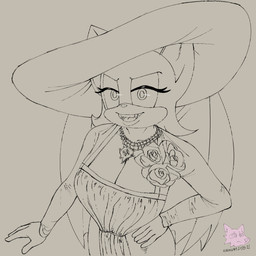 anthro big_breasts biped breasts cleavage clothed clothed_anthro clothed_female clothing dress fangs female female_anthro front_view fully_clothed fully_clothed_anthro fully_clothed_female fur hair hand_on_hip hat headgear headwear jewelry looking_at_viewer membrane_(anatomy) membranous_wings necklace open_mouth simple_background solo sun_hat sundress teeth wide_brim_hat wings esahma capcom resident_evil sega sonic_the_hedgehog_(series) alcina_dimitrescu rouge_the_bat bat bow_experiment_(resident_evil) cadou_host_(resident_evil) mammal vampire 1:1 black_and_white half-length_portrait hi_res monochrome portrait signature