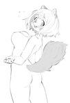 5_fingers anthro bangs big_eyes blush bouncing_breasts breasts butt curvy_figure exposed_breasts featureless_breasts female female_anthro fingers fluffy fluffy_tail hair inner_ear_fluff kemono looking_at_viewer looking_back medium_breasts nude short_hair solo surprise tail thick_thighs tuft turning kemonoda_isuki felid feline mammal 2020 monochrome sketch