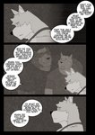 anthro biped bodily_fluids clothing crying dialogue duo hurt_expression male male/male memory shirt slightly_chubby solo tears text topwear alfredblaze alfred_blaze_(character) lance_anders roy_blake bear canid canine canis mammal wolf 2025 comic english_text hi_res