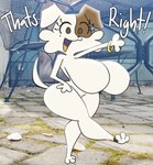 absurd_res anthro big_breasts big_butt breasts butt canid canine censored censored_nipples ditsy_dog_(b_ninja) female hi_res huwon looking_at_viewer mammal naturally_censored outside solo wide_hips