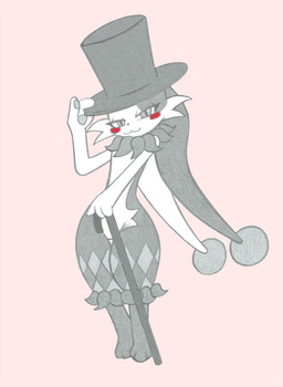 anthro bedroom_eyes blush female jester magician magician_hat narrowed_eyes nya ringmaster seductive solo lockerobster palworld pocketpair domestic_cat dupin_(pal) felid feline felis humanoid lagomorph leporid mammal rabbit hi_res traditional_media_(artwork)