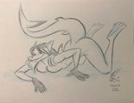 anthro breast_squish breasts butt feet female fin lying pose solo squish nicnak044 jordan_(synthwave_shark) fish marine shark 2023 hi_res monochrome pinup sketch traditional_media_(artwork)