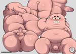 anthro anus backsack balls big_balls big_butt big_penis black_eyes blush butt erection foreskin fur genitals glans grey_background grin half-closed_eyes huge_butt huge_thighs looking_away male multiple_poses narrowed_eyes nipples nude overweight overweight_anthro overweight_male penis pink_anus pink_balls pink_body pink_fur pink_nipples pink_nose pink_penis pose presenting presenting_hindquarters short_tail simple_background smile solo tail thick_penis thick_thighs whiskers cozmowarrior cartoon_network the_amazing_world_of_gumball richard_watterson lagomorph leporid mammal rabbit 2025 absurd_res hi_res