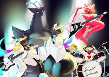 anthro bass_drum big_breasts big_butt black_body black_eyebrows black_hair black_sclera blonde_eyebrows blonde_hair blue_eyes blue_hair breasts butt clothing cymbals drum drum_set drumming_stick ear_piercing electric_guitar electronics eyebrows female fur gradient_hair grey_body group guitar hair huge_breasts hyper hyper_breasts jumping microphone musical_instrument nude nude_female open_mouth orange_eyes orange_sclera panties percussion_instrument percussion_mallet performance piercing pink_body pink_fur plucked_string_instrument purple_hair red_body red_eyes scales shirt side-tie_panties smile snare_drum string_instrument tan_body tan_scales thick_thighs topwear underwear white_clothing white_polo_shirt white_shirt white_topwear wide_hips yellow_eyes yellow_sclera rezflux mythology aijou calamity_(averyshadydolphin) claudia_(averyshadydolphin) regalia_(averyshadydolphin) vixie_(averyshadydolphin) yaojou bat dragon jou mammal mythological_creature mythological_scalie scalie