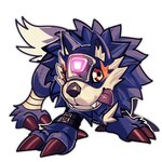 belt blep blue_body blue_fur claws feral fur gem red_eyes solo tongue tongue_out gift4437 bandai_namco digimon canid canine loogamon mammal 1:1