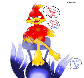 3_toes black_body claws duo feet female feral foot_fetish foot_focus foot_on_chest male male/female red_body talons teasing teasing_with_feet toe_claws toes missnatzooie banjo-kazooie rareware kazooie kugelblitz_(naughtyblitz64) avian bird breegull hi_res