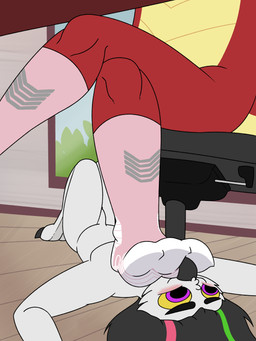 anthro blush chair clothing duo feet foot_on_face footwear furniture inside lying male male/male office_chair on_back on_ground penis_tuck pink_clothing pink_footwear pink_socks purple_eyes sock_fetish socks under_table window yellow_sclera aaron_amethyst friendship_is_magic hasbro my_little_pony mythology aaron_amethyst_(character) garble_(mlp) avian bird dragon horned_owl mythological_creature mythological_scalie owl scalie snowy_owl true_owl 3:4 absurd_res hi_res