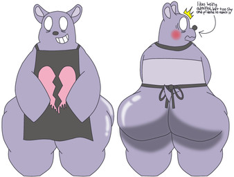 anthro apron apron_only big_butt blush broken_heart bubble_butt butt clothing embarrased_horny embarrassed flustered fur glistening glistening_butt male purple_body purple_fur rear_view small_tail solo tail text white_eyes wide_hips hjtheartist no_household_without_baku onegai_my_melody sanrio baku_(sanrio) household_baku_(hjtheartist) humanoid mammal tapir 2025 colored digital_drawing_(artwork) digital_media_(artwork) english_text hi_res shaded widescreen