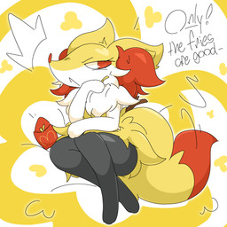 anthro arm_tuft black_body black_fur cheek_tuft chest_tuft dipstick_tail eyelashes facial_tuft female female_anthro food fries fur inner_ear_fluff looking_away markings multicolored_body multicolored_fur orange_body orange_eyes orange_fur pointy_nose shoulder_tuft sitting solo tail tail_markings talking_to_viewer text tuft white_body white_fur yellow_body yellow_fur guzzlord420 mcdonald's nintendo pokemon braixen generation_6_pokemon pokemon_(species) 1:1 2026 digital_drawing_(artwork) digital_media_(artwork) english_text hi_res