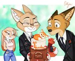 birthday birthday_cake birthday_gift brown_body brown_eyes brown_fur cake clothing dessert eyewear female food fur glasses group male orange_body orange_fur sand_fur tan_body tan_fur uniform ocerydia bad_guy_cafe ardent_fox camoss_darkfly ocerydia_zoona ziegelzeig_zoona canid canine cougar felid feline fox lagomorph leporid mammal rabbit hi_res