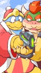 anthro blush bracelet clothing cloud duo hair hand_holding horn jewelry lovesick male outside overweight red_hair robe sky spiked_bracelet spikes standing steam toy toy_gun waistband garouzuki jojo's_bizarre_adventure kirby_(series) mario_bros nintendo bowser king_dedede avian bird koopa penguin scalie 2014 meme