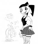 alternative_fashion clothing duo female fishnet_clothing goth looking_at_viewer machine not_furry smile text herny my_life_as_a_teenage_robot nickelodeon jenny_wakeman xj-7 humanoid robot robot_humanoid digital_drawing_(artwork) digital_media_(artwork) english_text hi_res monochrome