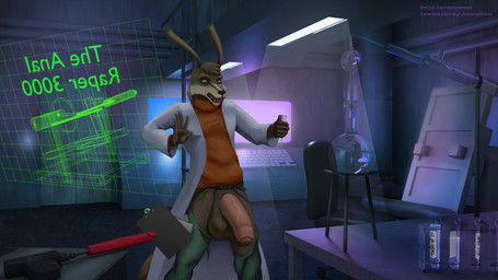 anthro balls big_balls big_penis duo erection foreskin genitals humanoid_genitalia humanoid_penis hyper male partially_retracted_foreskin penis science standing furronymous loonatics_unleashed looney_tunes warner_brothers tech_e._coyote canid canine canis coyote mammal hi_res smaller_version_at_source