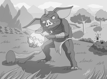 anthro bomb bone bottomwear clothed clothing club_(weapon) curious duo explosives grass jewelry loincloth loincloth_only male melee_weapon mountain navel necklace oblivious plant skull solo_focus topless tree weapon symbolhero breath_of_the_wild nintendo the_legend_of_zelda link blin_(tloz) bokoblin human mammal digital_media_(artwork) greyscale hi_res monochrome