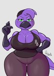 anthro beak big_breasts breasts clothed clothing female green_eyes huge_breasts huge_hips huge_thighs non-mammal_breasts purple_body solo thick_thighs upset wide_hips daison_the_fox beat_banger zoe_monroe avian absurd_res hi_res