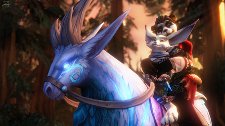 anthro antlers clothed clothing duo ear_piercing ear_ring eyes_closed female forest_background fur holding_another horn looking_at_another male male/female piercing reins ring_piercing scarf size_difference smaller_male smile zatoart blizzard_entertainment warcraft bear canid canine mammal pandaren vulpera 16:9 3d_(artwork) 4k absurd_res digital_media_(artwork) hi_res widescreen