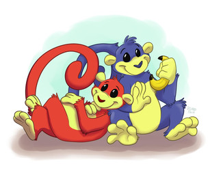 ambiguous_gender anthro banana duo feral food fruit fur plant orlandofox cc-by-nc-nd creative_commons disney ooh_aah_&_you haplorhine mammal monkey primate 2019 digital_media_(artwork) hi_res