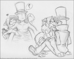 anthro bath clothing duo female hat headgear headwear heart_symbol human_on_anthro interspecies male male/female nude question_mark tail text water spunky_(artist) level-5 professor_layton_(series) professor_layton spunky_(spunky) canid canine canis human mammal wolf 2010 english_text graphite_(artwork) monochrome pencil_(artwork) traditional_media_(artwork)