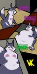 anthro belly big_belly breasts burping dialogue digestion_noises female grey_body leaning nipples nude sitting solo speech_bubble standing text vore weight_gain yellow_eyes wulfkyet illumination_entertainment sing_(movie) porsha_crystal canid canine canis mammal wolf absurd_res comic hi_res sequence