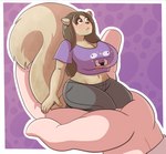 anthro big_breasts blush breasts brown_body brown_fur brown_hair female fur hair huge_breasts long_hair micro midriff shrinking size_transformation solo transformation 2b-labs malkai_(malkaiwot) mammal rodent sciurid tree_squirrel