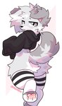 2024 :3 absurd_res anthro artist_name black_clothing black_hoodie black_legwear black_nose black_thigh_highs black_topwear button_ears canid canine canis cheek_tuft clothing digital_media_(artwork) domestic_dog facial_tuft floppy_ears fur girly grey_body grey_ears grey_fur hi_res hoodie leg_tuft legwear long_sleeves looking_at_viewer male mammal multicolored_clothing multicolored_legwear multicolored_thigh_highs pattern_clothing pattern_legwear pattern_thigh_highs pink_eyes pink_inner_ear pinkpoffinz rear_view shaded simple_background solo striped_clothing striped_legwear striped_thigh_highs stripes thigh_highs topwear tuft two_tone_clothing two_tone_legwear two_tone_thigh_highs white_clothing white_legwear white_thigh_highs