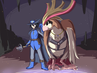 2014 ambiguous_gender avian beak bird black_hair blue_eyes brown_feathers cave clothed clothing feathers hair hi_res human katoa_shippo male necklace nintendo pidgeot pokémon shadow shoes sir_aaron standing video_games
Rating: Safe
Score: 5
User: Finchmaster
Date: February 22, 2014
