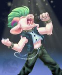 anthro black_bottomwear black_clothing black_pants black_shirt black_topwear bottomwear chain clothing collar colored_nails electronics eyes_closed fluffy green_hair hair horn male microphone nails open_mouth pants screaming shirt singing solo spiked_collar spikes teeth throat topwear torn_clothing imppyboo deltarune undertale_(series) ralsei bovid caprine goat mammal 5:6 hi_res