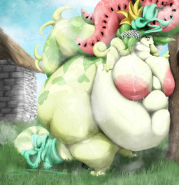 anthro areola belly big_belly big_breasts big_butt blush bodily_fluids breasts butt female floranges_(mop) green_body hair huge_belly huge_breasts huge_butt huge_thighs hyper hyper_butt morbidly_obese morbidly_obese_anthro morbidly_obese_female musk navel nipples nude obese obese_anthro obese_female overweight overweight_anthro overweight_female palmorph plant solo sweat sweaty_body tail thick_thighs mop_(artist) palworld pocketpair dinossom elemental_creature flora_fauna pal_(species) scalie digital_media_(artwork) hi_res