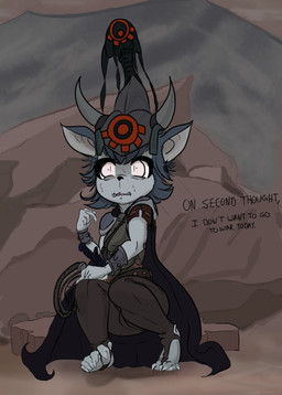 anthro armor cape claws clothed clothing crossgender dialogue fangs female grey_body grey_skin headgear helmet solo teeth text whip jovial_evil j._r._r._tolkien middle-earth_(tolkien) the_lord_of_the_rings lord_of_the_lash canid humanoid mammal orc english_text hi_res