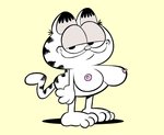 anthro crossgender erect_nipples female half-closed_eyes looking_at_viewer mtf_crossgender narrowed_eyes nipples nude smile smug solo standing toony hotdiggedydemon garfield_(series) garfield_the_cat domestic_cat felid feline felis mammal 2019 full-length_portrait portrait spot_color