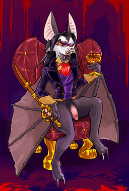 anthro balls blood blood_in_mouth bodily_fluids bottomless chair circumcised claws clothed clothing container cup drinking drinking_blood fangs flaccid furniture genitals goblet humanoid_genitalia humanoid_penis male membrane_(anatomy) membranous_wings penis pubes red_eyes solo teeth winged_arms wings conditional_dnp jonas stoker_bramwell bat mammal undead vampire