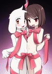 anthro blush brown_hair convenient_censorship duo embarrassed fur hair male nude pale_skin red_eyes ribbons shota smile white_body white_fur young young_anthro young_human young_on_young porygonleft undertale undertale_(series) asriel_dreemurr chara_(undertale) boss_monster_(undertale) bovid caprine goat human mammal 2020 digital_media_(artwork) hi_res