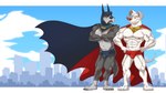 anthro cape clothing duo fur grey_body grey_fur male male/male muscular muscular_male nipples superhero superpowers underwear white_body white_fur zurdomon dc_comics dc_league_of_super-pets ace_the_bat-hound krypto canid canine canis domestic_dog mammal 16:9 hi_res widescreen