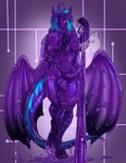 anthro cybernetics goo_drip gynomorph intersex leash leash_pull looking_at_viewer machine melting membrane_(anatomy) membranous_wings purple_body solo standing tail wings entropystar mythology queen_vinyl_da.i'gyu-kazotetsu cyborg dragon goo_creature goo_dragon gooborg mythological_creature mythological_scalie scalie absurd_res hi_res female_(lore)