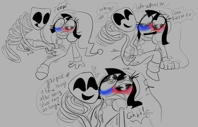 anthro blush blushing_profusely bottomless clothed clothing dialogue duo female female/female heart_symbol hearts_around_head jester_outfit lidded_eyes mask null null_stimulation ribbons_(anatomy) rubbing_crotch twitching chimeracocks glitch_productions the_amazing_digital_circus gangle_(tadc) pomni_(tadc) animate_inanimate digital_creature humanoid living_mask comic hi_res