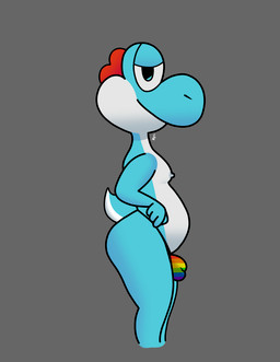 anthro clothing male simple_background solo thong underwear panvino mario_bros nintendo dinosaur prehistoric_species reptile scalie yoshi absurd_res hi_res