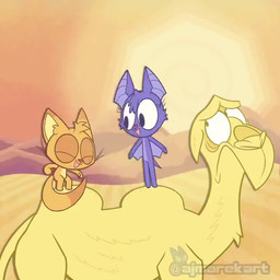 anthro desert female feral group jumping male sand sun trio ajmarekart bat camel camelid canid canine fennec_fox fox mammal true_fox 1:1 animated loop no_sound short_playtime video