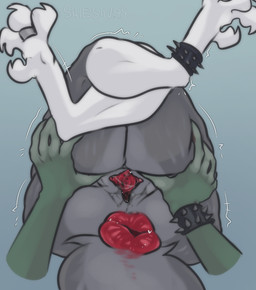 anthro anthro_on_anthro anus avian_feet big_anus big_butt bodily_fluids bracelet butt butt_grab crossed_legs digit_ring duo feet female fur genital_fluids genitals green_body grey_body grey_fur hand_on_butt humanoid_genitalia humanoid_vulva jewelry leg_accessory leg_bracelet male male/female puffy_anus red_anus red_vulva ring shaking spiked_bracelet spikes spread_butt spread_vulva spreading tail_anus thick_thighs toe_ring toes unusual_anatomy vaginal_fluids vulva wet white_body wide_hips shieshuqqq fan_character shieshu.qq_(shieshuqqq) hybrid hi_res