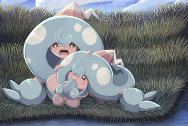 balls big_balls blue_hair blue_knot blue_legs blue_penis blush cloud duo female female_penetrated feral forced forced_oral fur genitals glistening hair hair_grab holding_knot holding_penis knot legs_up looking_pleasured male male/female male_penetrating mismatched_sexual_dimorphism moan oral oral_penetration penetration penile penis pink_balls pink_body reflection sex sky spread_legs spreading submissive submissive_male touching_hair water water_reflection ghoastiehead nintendo pokemon generation_8_pokemon hattrem pokemon_(species) 2026 absurd_res hi_res