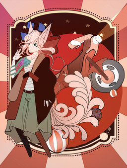 bicycle biped eyelashes gang gesture green_eyes hair male monotone_body monotone_hair pink_ears pink_hair pupils simple_background slit_pupils solo standing tattoo vehicle waving white_body bedsheetwalking canid canine fox mammal digital_drawing_(artwork) digital_media_(artwork) hi_res shaded simple_shading