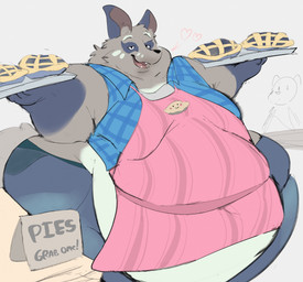 anthro baker belly big_belly food male obese overweight pastry pie solo brashotter nintendo pokemon canid canine fox generation_8_pokemon mammal nickit pokemon_(species) absurd_res hi_res