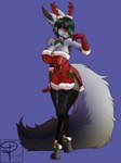 anthro big_breasts blush breasts christmas_clothing clothing comfy dress ear_piercing ear_ring eyelashes female fingers hair holidays iris jewelry open_mouth piercing ring_piercing smile solo tail tipsy warm anahita pearl123_art pearlsart_123 christmas nintendo pokemon animal_humanoid generation_3_pokemon humanoid mightyena pokemon_(species) 3:4 digital_media_(artwork) hi_res