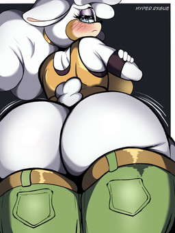anthro big_butt bottomwear bottomwear_down butt clothed clothing female looking_at_viewer looking_back pants pants_down partially_clothed solo tail hyperrxgue idw_publishing sega sonic_the_hedgehog_(comics) sonic_the_hedgehog_(idw) sonic_the_hedgehog_(series) lanolin_the_sheep_(sonic) bovid caprine mammal sheep 3:4 hi_res watermark
