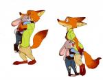2016 3_toes anthro barefoot canid canine claws dipstick_tail disney duo embrace eyes_closed feet female fox fur green_eyes hug inner_ear_fluff judy_hopps lagomorph leporid lifting male mammal markings multicolored_tail multiple_positions nick_wilde oibib open_mouth open_smile rabbit red_fox simple_background smile surprise tail tail_markings third-party_edit toe_claws toes true_fox tuft white_background zootopia