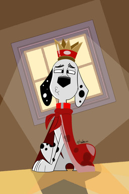 black_nose black_spots cape clothing collar feral floppy_ears fur gold_crown heterochromatic_ears male red_cape red_clothing red_collar sitting solo spots toony white_body white_fur window nickick90 101_dalmatian_street 101_dalmatians disney dylan_(101_dalmatians) canid canine canis dalmatian domestic_dog mammal 2:3 absurd_res hi_res