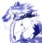 adjusting_glasses anthro clothing eyewear fur glasses horn male school_uniform solo striped_body striped_fur stripes uniform gokrakstyle lifewonders tokyo_afterschool_summoners bael_(tas) canid canine canis demon jackal mammal hi_res