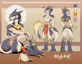 accessory anthro butt fur furgonomics grey_body grey_fur heart_symbol male markings multicolored_body multicolored_fur solo tail tail_accessory tailband two_tone_body two_tone_fur white_body white_fur yellow_eyes yellow_markings leonelatwerk king_manu sergal hi_res model_sheet