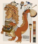 abstract_background accessory anthro antlers apron artist box brush claws clothed clothing container eyewear furgonomics glasses horn male paint paintbrush paintbrush_tail painter pencil_(object) solo tail tail_accessory sorochii mythology dragon eastern_dragon mythological_creature mythological_scalie scalie hi_res