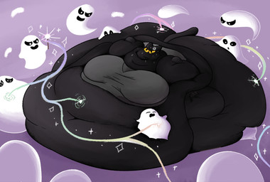 ambiguous_gender anthro bodily_fluids breasts female group holidays magic morbidly_obese navel obese overweight sweat wand weight_gain yellow_sclera veryfilthything google google_doodle halloween magic_cat_academy momo_(google) domestic_cat felid feline felis ghost mammal spirit 2020 hi_res